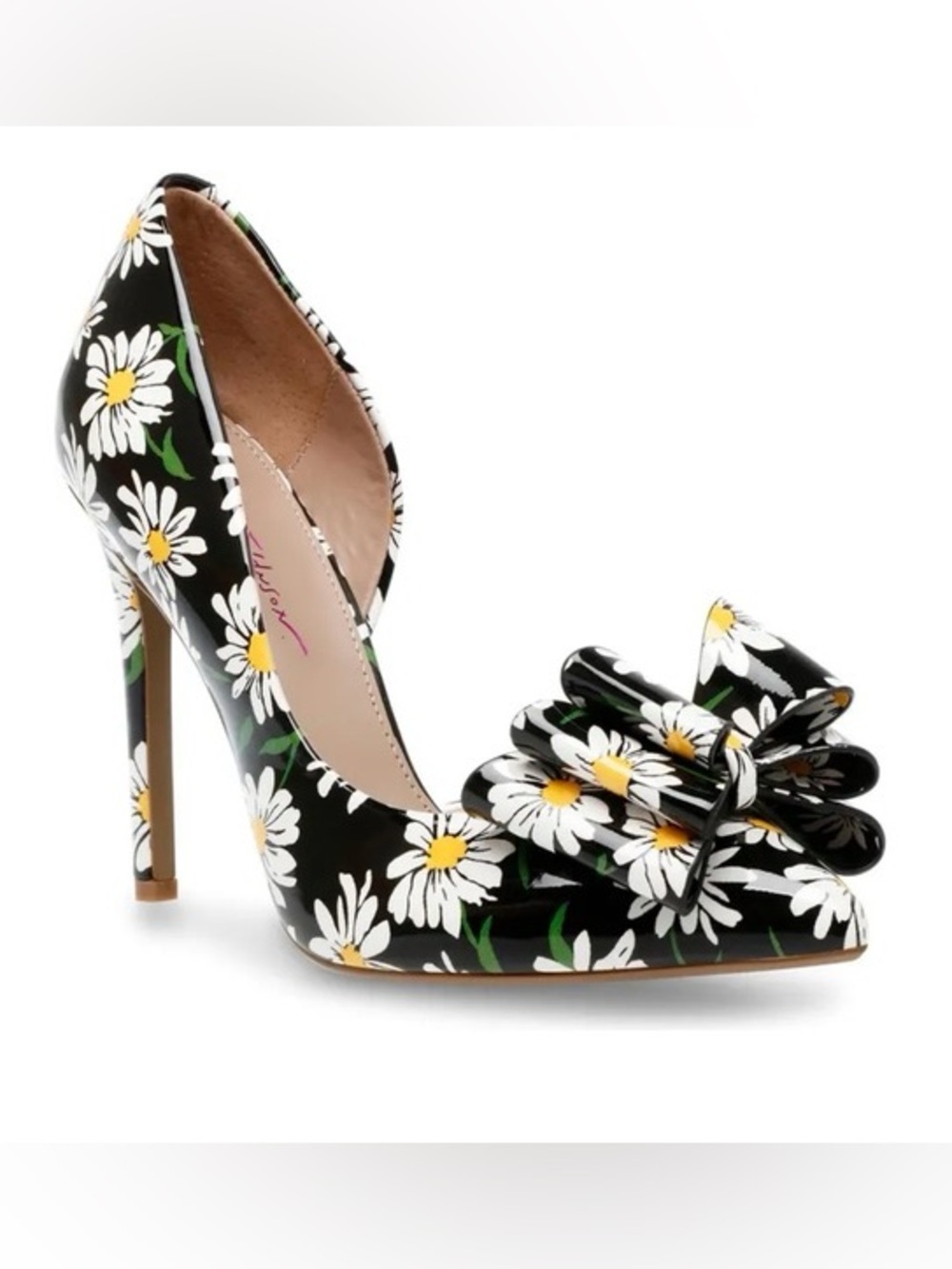 Betsey Johnson | Half D’orsay Black Floral Daisy Pointed Bow Pumps Size 8.5
